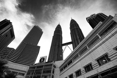 KUALA LUMPUR, MALAYSIA - MAY 08, 2016 : The Petronas Towers, also known as the Petronas Twin Towers, KLCC are twin skyscrapers in Kuala Lumpur, Malaysia.のeditorial素材