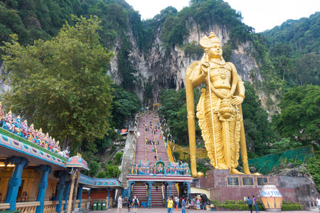 KUALA LUMPUR, MALAYSIA - MAY 9, 2016: Hindu devotees walk up the Sri Mahamarriamman temple built inside a limestone cave. Hundreds of thousands of devotees gather here for the Thaipusam prayers.のeditorial素材