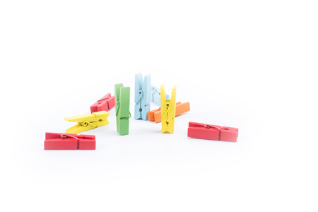 Colorful decorative clips isolated on white background with free spaceの写真素材