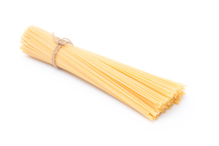 Raw spaghetti isolated on white backgroundの写真素材