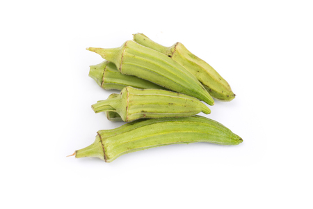 Okra, Abelmoschus esculentus isolated on white backgroundの写真素材