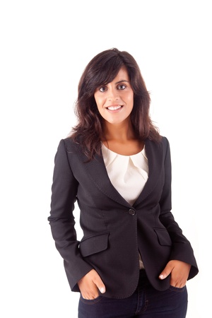 Beautiful business woman posing over white backgroundの写真素材