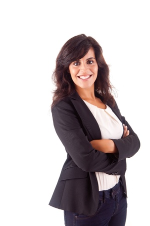 Beautiful business woman posing over white backgroundの写真素材