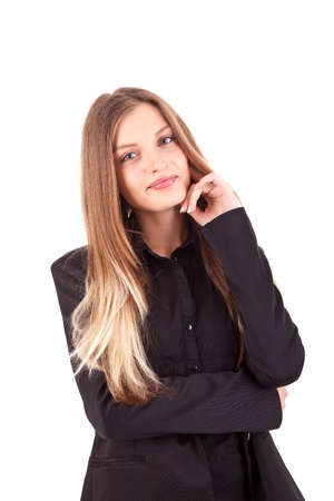 Pretty young business woman posing on white backgroundの写真素材