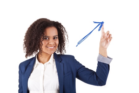 Young African woman illustrating growth on white backgroundの写真素材