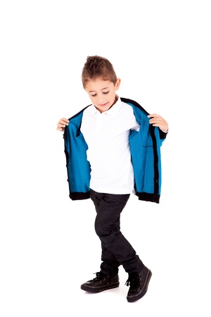 Adorable kid over white backgroundの写真素材