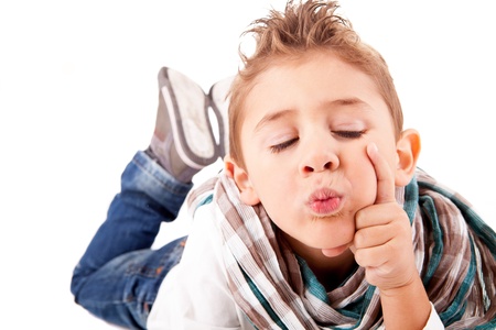 Adorable kid over white backgroundの写真素材