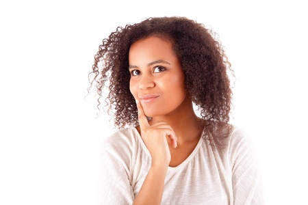 Beautiful african woman thinkingの写真素材