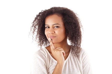 Beautiful african woman thinkingの写真素材