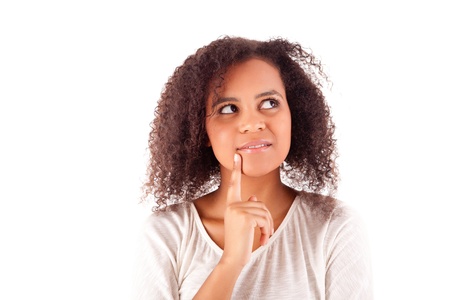 Beautiful african woman thinkingの写真素材