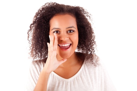 Beautiful african woman calling someoneの写真素材