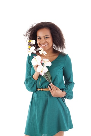 Beautiful african woman with flowersの写真素材
