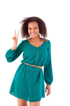 Beautiful african woman showing peace signの写真素材