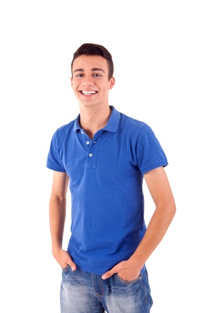 Portrait of handsome young man in casual clothes standing over white backgroundの写真素材