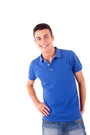 Portrait of handsome young man in casual clothes standing over white backgroundの写真素材