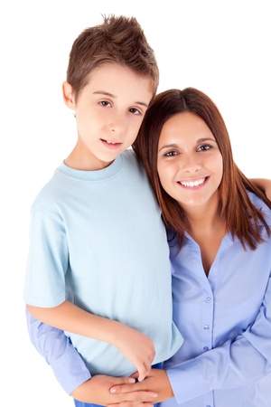 Happy mother with her child over white backgroundの写真素材