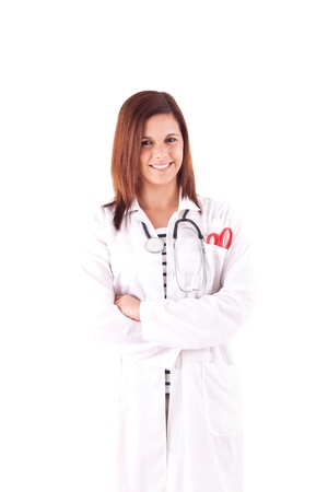 Medical doctor woman over white backgroundの写真素材