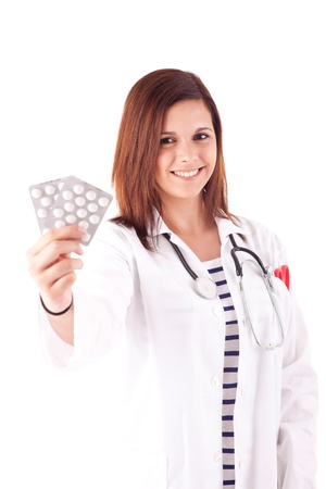 Medical doctor woman over white backgroundの写真素材