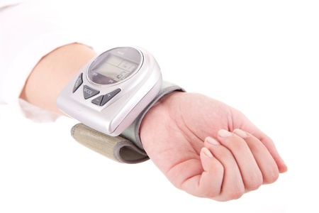 Diabetes patient measuring glucose level bloodの写真素材