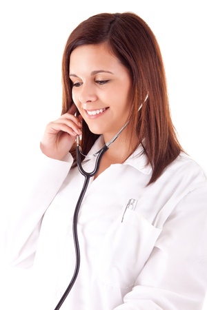 Medical doctor woman over white backgroundの写真素材