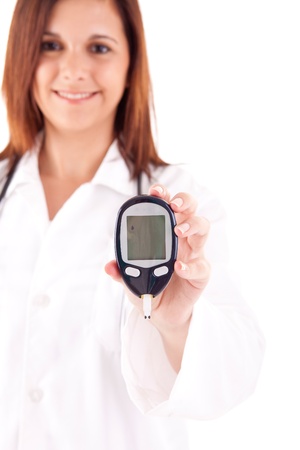 Doctor showing how to measure diabetesの写真素材