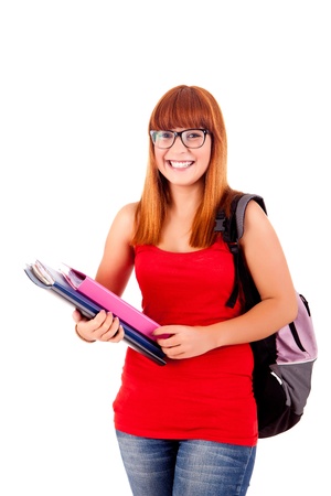 University girl holding a school bag and smilingの写真素材