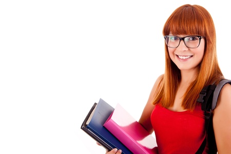 University girl holding a school bag and smilingの写真素材