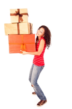 Beautiful african woman with presentsの写真素材