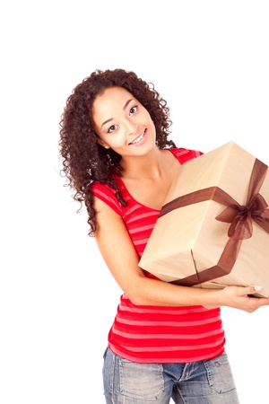 Beautiful african woman with presentsの写真素材