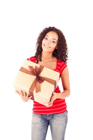 Beautiful african woman with presentsの写真素材