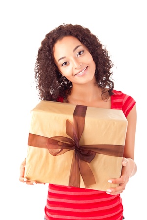 Beautiful african woman with presentsの写真素材