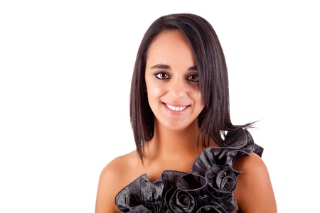 Beautiful ethnic woman posing over white backgroundの写真素材