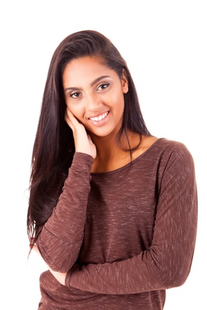 Beautiful mix race woman posing over white backgroundの写真素材