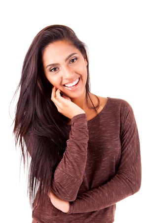 Beautiful mix race woman posing over white backgroundの写真素材