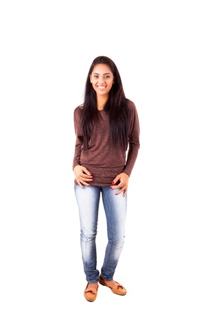 Beautiful mix race woman posing over white backgroundの写真素材