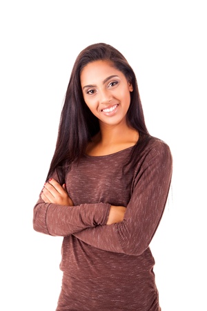 Beautiful mix race woman posing over white backgroundの写真素材