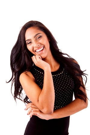 Beautiful mix race woman posing over white backgroundの写真素材