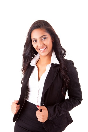 Portrait of modern business woman smiling over white backgroundの写真素材