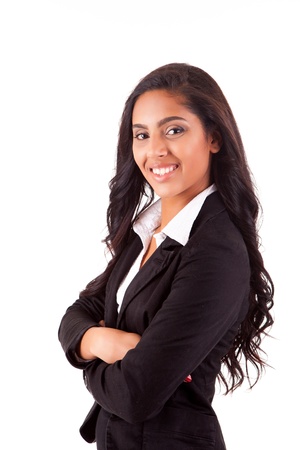 Portrait of modern business woman smiling over white backgroundの写真素材