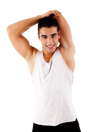 Beautiful fitness instructor over white backgroundの写真素材