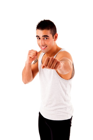 Beautiful fitness instructor over white backgroundの写真素材