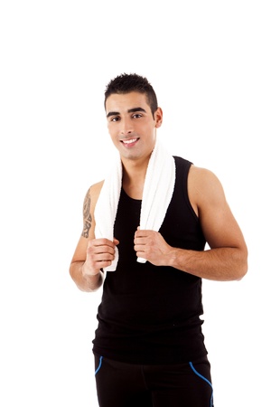 Beautiful fitness instructor over white backgroundの写真素材