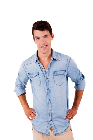 Beautiful man posing over white backgroundの写真素材