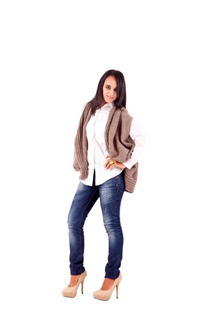 Beautiful mix race woman posing over white backgroundの写真素材