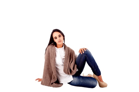 Beautiful mix race woman posing over white backgroundの写真素材