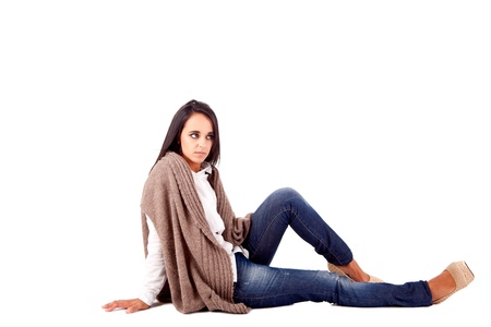 Beautiful mix race woman posing over white backgroundの写真素材