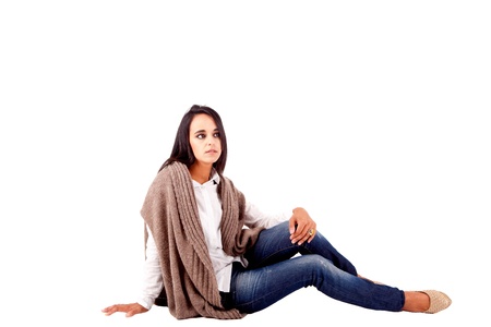 Beautiful mix race woman posing over white backgroundの写真素材