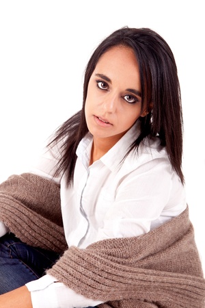Beautiful mix race woman posing over white backgroundの写真素材
