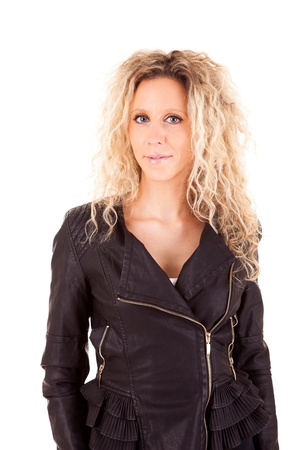 Beautiful blonde woman posing over white backgroundの写真素材