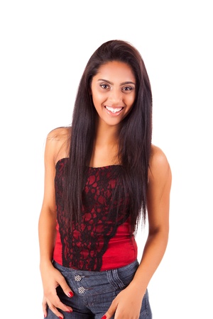 Beautiful mix race woman posing over white backgroundの写真素材